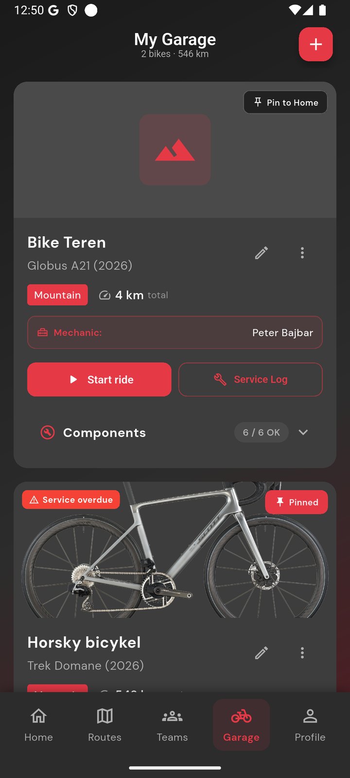 Garage with bikes and service tracking